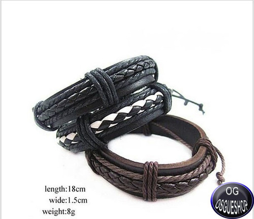 Pulseira De Couro Ajustável Tribal Moda Masculina.