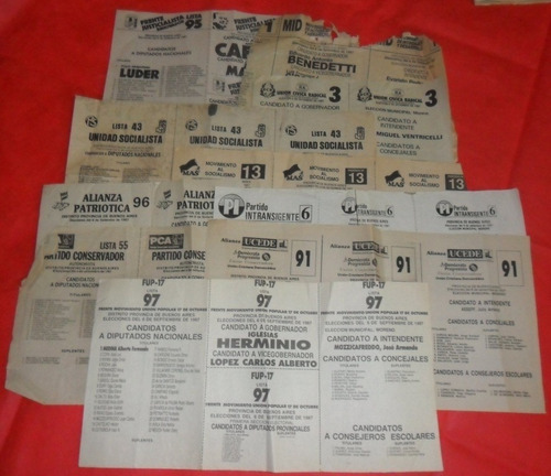 Lote 10 Boletas  Elecciones 1987 Prov. Buenos Aires