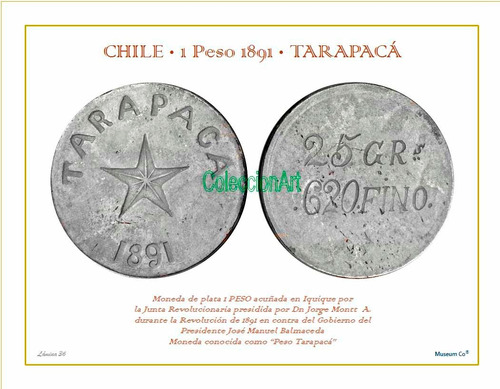 Lámina 36- 1 Peso 1891 Tarapaca Dl Album Monedas De Chile