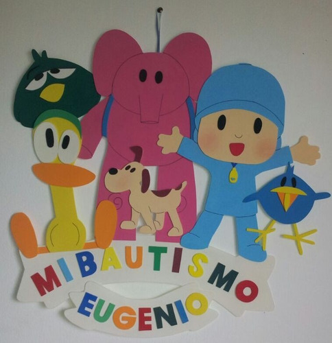 Cartel Cumpleaños - Pocoyo Y Amigos - Goma Eva 60x 55 Cm