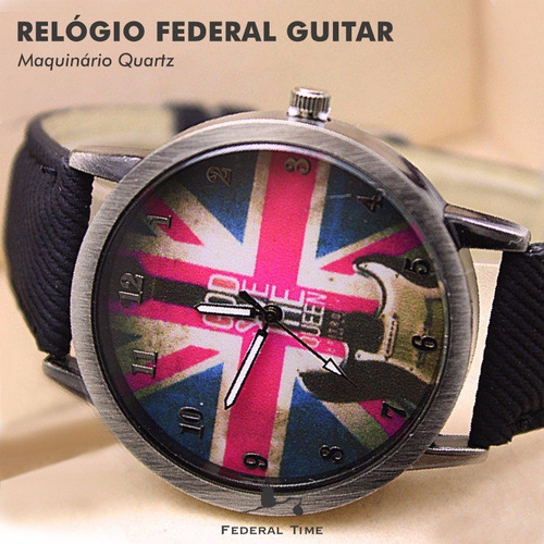 Kit Music Relógio Inglaterra Guitarra + Colar Asa + Pulseira