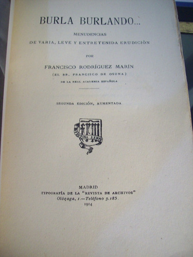 Adp Burla Burlando Francisco Rodriguez Marin / Madrid 1914