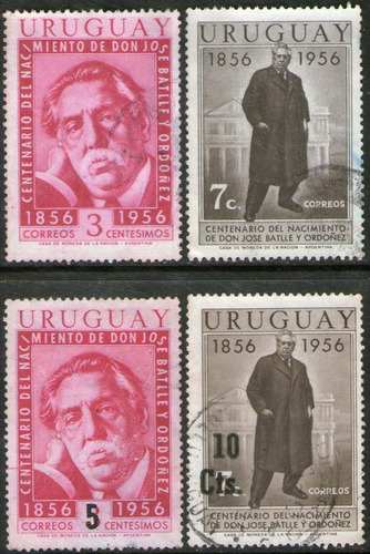 Uruguay Serie X 4 Sellos Usados Pte. José Batller Años 1956+