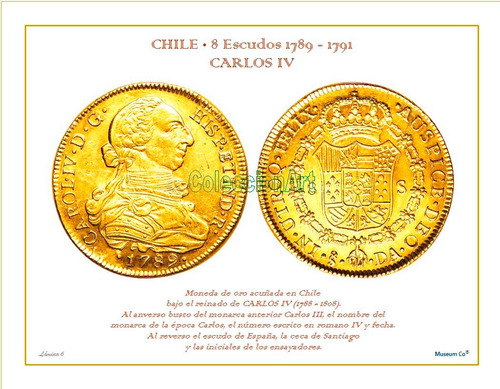 Lámina 6- 8 Escudos 1789 Carlos 4o Dl Album Monedas De Chile