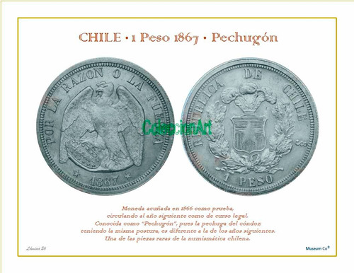 Lámina 26- Chile:1 Peso 1867 Pechugon Del Album 150 Años Mon