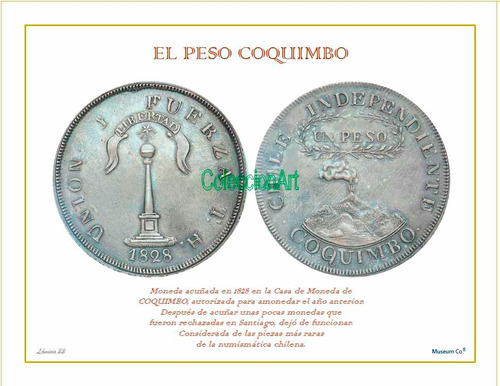 Lámina 33- 1 Peso Coquimbo 1828 Dl Album Monedas De Chile