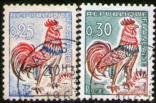 Francia Serie X 2 Sellos Usados Gallo Coq De Decaris 1962-65