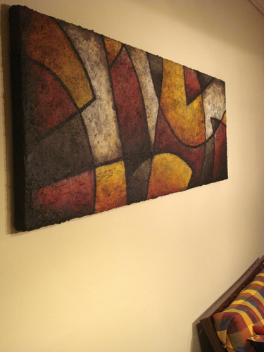Cuadro Abstracto Moderno Con Textura Simil Piedra 180x65cm
