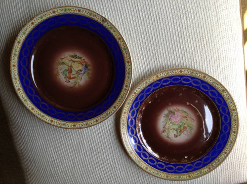 Dos Platos Antiguos Porcelana De Bohemia Checoslovaca