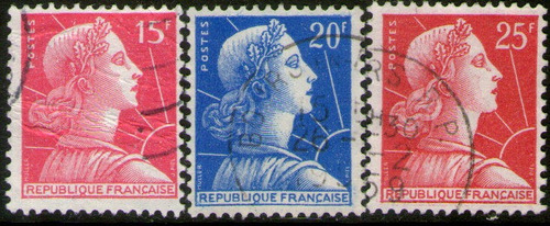 Francia Serie X 3 Sellos Usados Mariana Años 1955-59