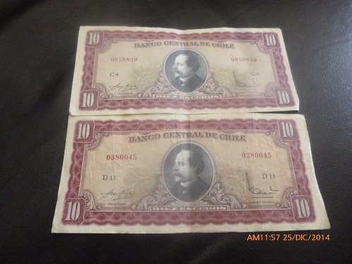 2 Billetes De 10 Escudos Molina Ibañez -2 Firmas (c-3-2