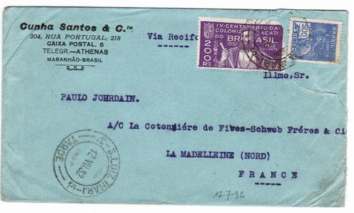 São Luiz - Ma P/ França - 1932 - Env 087