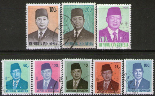 Indonesia 8 Sellos Usados Presidente Suharto Años 1974-90