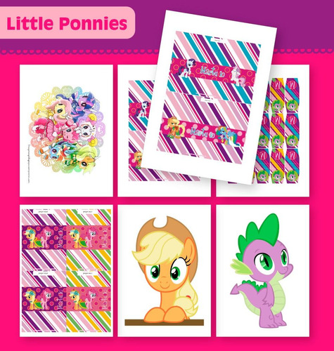 Kit Little Ponnies Imprimible Etiquetas Stickers Decoración