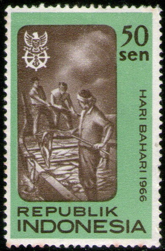 Indonesia Sello Mint Pescadores = Día Del Mar Año 1966