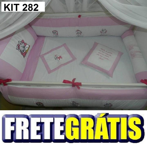 Kit Berço Personalizado 10 Pçs Gata Marie Rosa Claro C/ Pink