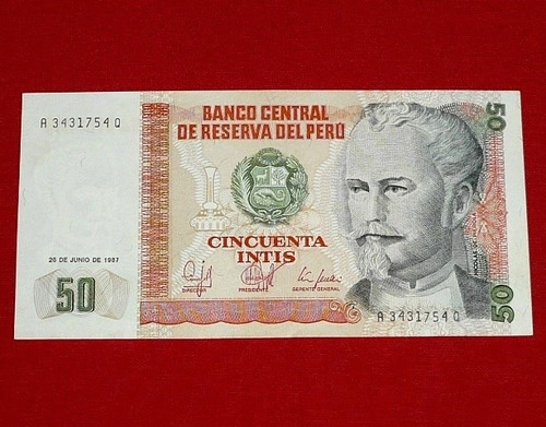 Antiguo Billete 50 Cincuenta Intis 1987 Perú Nicolás Piérola