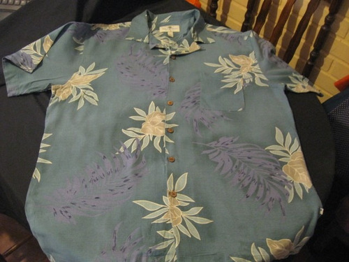 Camisa Guayabera Hawaiana De Seda Island Shores Tal!a Xl Gri 