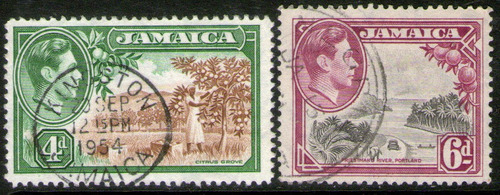 Jamaica 2 Sellos Usados Cosechando Limones = Río Año 1938