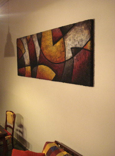 Cuadro Abstracto Moderno Con Textura Simil Piedra 180x65cm