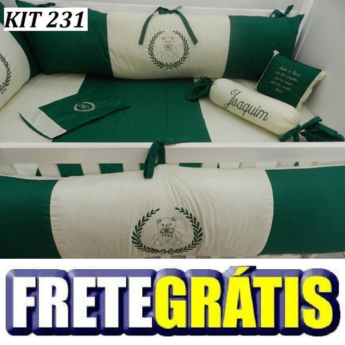 Kit Berço Personalizado 10pç Provençal Coroa Verde Com Bege