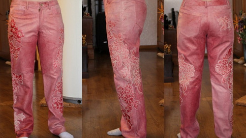 Roberto Cavalli Pantalones Cuero Bordados Con Rosas Tl