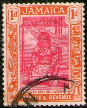 Jamaica Sello Usado Nativa Preparando Mandioca Año 1922