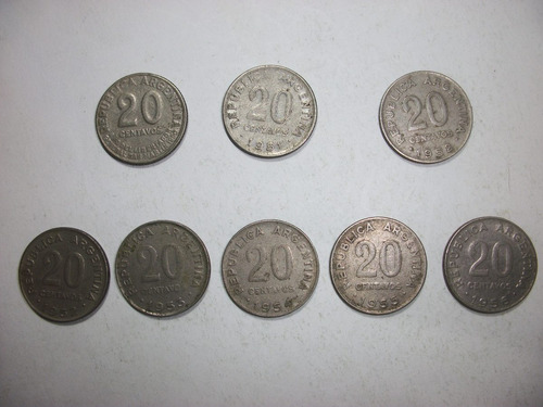 Monedas Antiguas Argentinas 8 De 0.20 Ctv. De 1950 A 1956