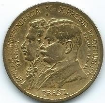 Moneda De Brasil 1000 Reis 1922 Aniversario Independencia