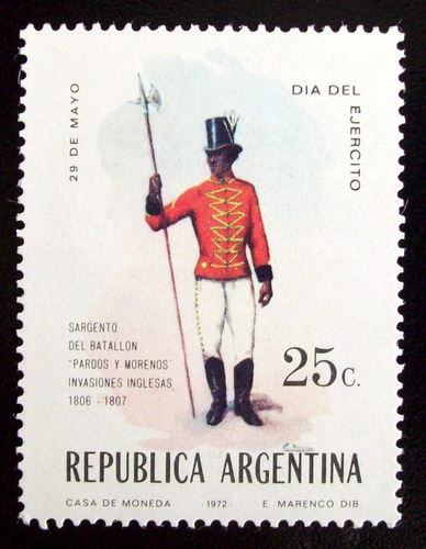 Argentina, Sello Gj 1590 Día Ejército Uniforme 72 Mint L4999