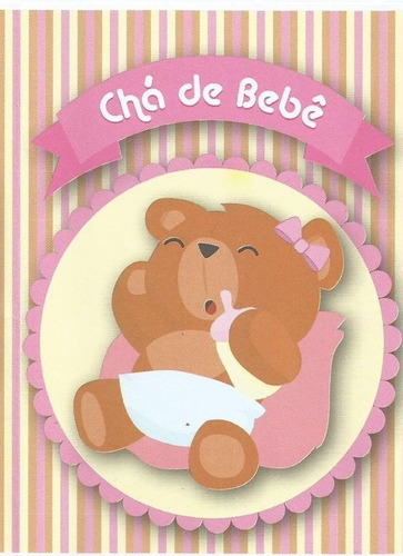 Convite Chá De Bebê Urso Menina - Com 40 Unidades