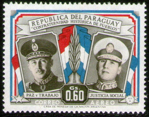 Paraguay Sello Aéreo Mint Visita Pte. Juan D. Perón Año 1955
