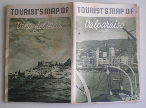 Antiguo Mapa Turístico Valparaíso Y Viña Del Mar Chile 1951