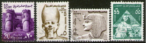 Egipto 4 Sellos Usados Esfinge = Pirámide = Ramsés Años 1973