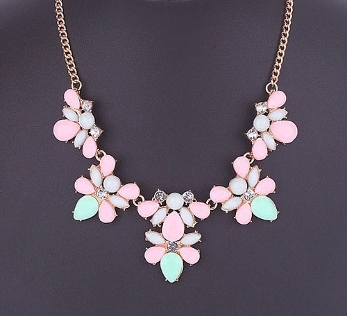 Maxi Collar Flores Colores Pasteles Importado Nuevo En Stock