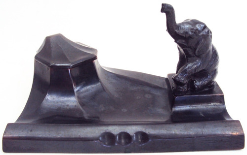 Tinteiro Art Nouveau De Bronze Com Escultura De Elefante