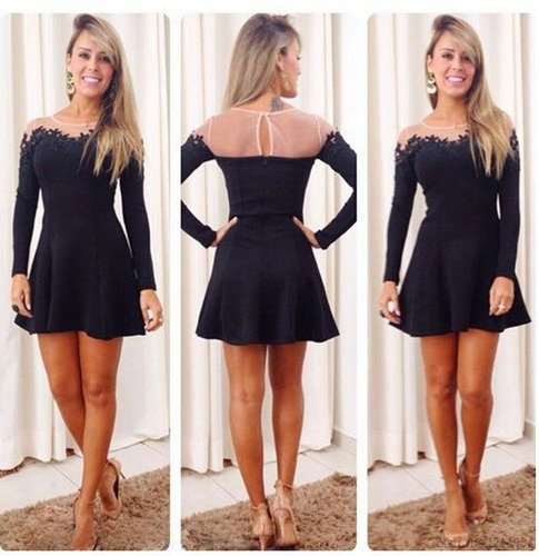 Imagem 2 de 2 de Mini Vestido Manga Longa Importado Pronta Entrega No Brasil