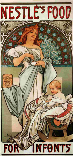 Lienzo Tela Art Nouveau Anuncio Nestle Mucha 1897 90x43