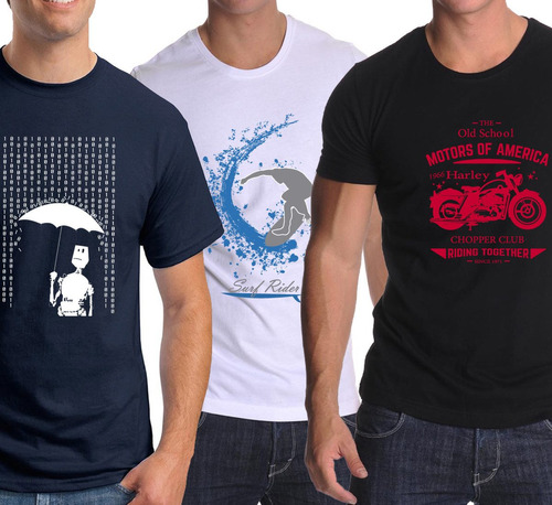 Pack Oferta X3 Remeras Estampadas (robotin, Surfer, Moto)