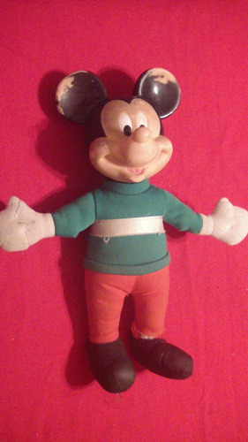 Antiguo Muñeco De Mickey Cabeza De Goma Y Cuerpo De Tela