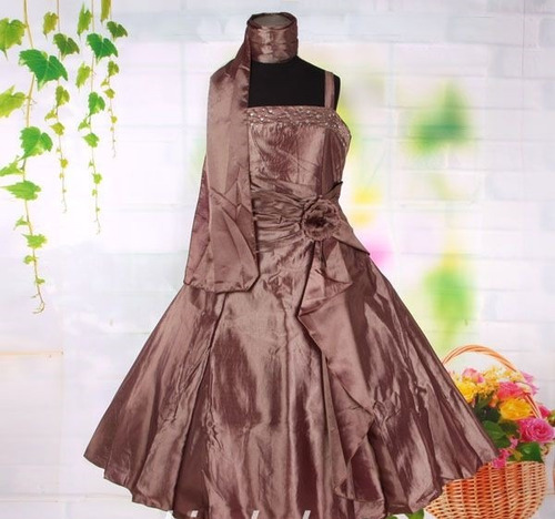 Imagem 2 de 5 de Vestido Infantil Festa Tafetá 12,14,16 Echarpe Brinde