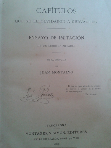 Imagen 3 de 6 de Obra Postuma Juan Montalvo Capítulos Que Olvidaron Cervantes