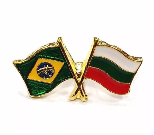 Bótom Pim Broche Bandeira Brasil X BuLGária Folheado A Ouro
