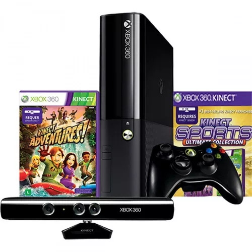 Xbox 360 Slim 4GB, Kinect, 2 Controles, 4 Jogos - Microsoft - Nova