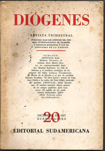Revista Diógenes Nº 20 - Vv Aa - Revista De Filosofía - 1957