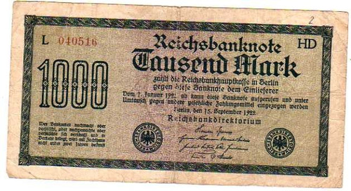 Billete ** Alemania **  1000 Marcos - Año 1922