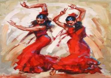 Bailarinas Españolas Vestidos Tipicos  - Lámina 45x30 Cm.