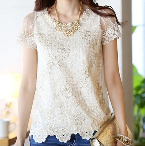 Blusa De Gasa Con Encaje Dorado Talla S Importada En Stock