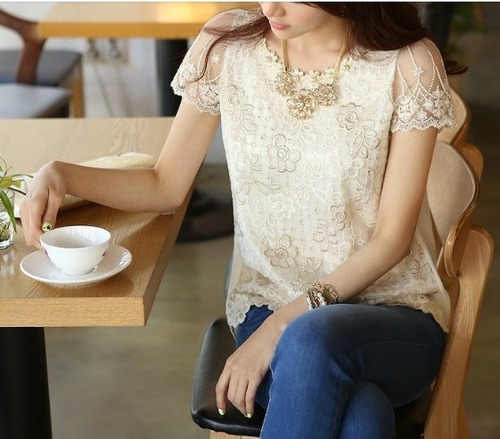 Blusa De Gasa Con Encaje Dorado Talla S Importada En Stock