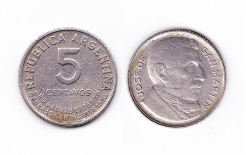 Eb+ Argentina 1950 - 5 Centavos San Martin (rara)